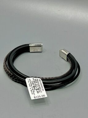 Men’s Simone l Smith Leather Multi Strand Bracelet With Stainless Steel Clasp
